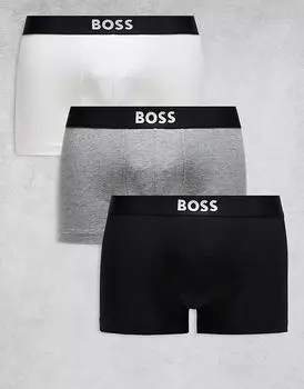 Комплект из 3 трусов-боксеров Boss Bodywear с логотипом спереди в черном, белом и сером цветах BOSS Orange