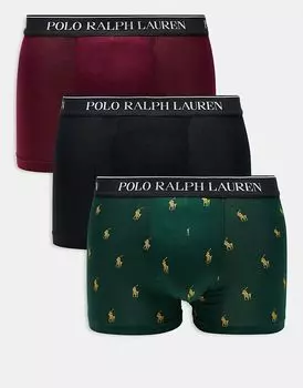 Комплект из 3 трусов-боксеров Polo Ralph Lauren красного/зеленого/черного цвета с логотипом на поясе