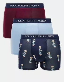 Комплект из 3 трусов-боксеров с логотипом на поясе в красно-синем цвете Polo Ralph Lauren