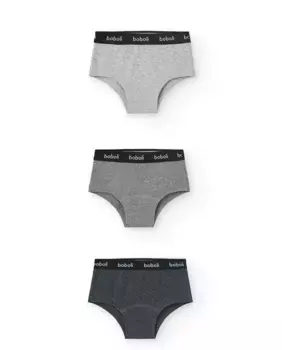 Комплект из 3 трусов для девочек с логотипом на талии Boboli, серый