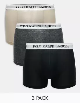 Комплект из 3 трусов Polo Ralph Lauren каменного, серого и черного цветов с поясом с логотипом