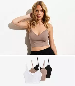 Комплект из 3 укороченных топов-бралет из эластичного хлопка New Look, черный
