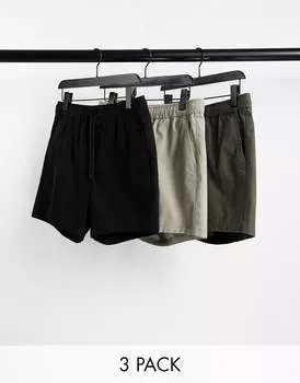 Комплект из 3 узких шорт чинос с эластичной резинкой на талии ASOS DESIGN