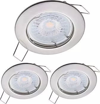 Комплект из 3 встраиваемых точечных светильников Oktaplex с 3-ступенчатой регулировкой яркости, включая светодиодный модуль, теплый белый цвет 3000 К, точечные светильники на потолке, матовая нержавеющая сталь, серебро