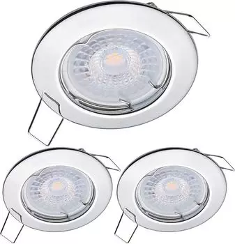 Комплект из 3 встраиваемых точечных светильников Oktaplex с 3-ступенчатой регулировкой яркости, включая светодиодный модуль 3000K, теплый белый - потолочные точечные светильники, хром, серебро