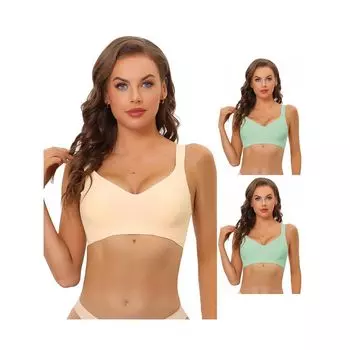 Комплект из 3 женских беспроводных бюстгальтеров-минимайзеров с гладкими и удобными регулируемыми бретелями без швов ALLEGRA K, цвет Light Green Beige
