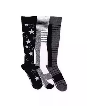 Комплект из 3 женских компрессионных хлопковых носков до колена MUK LUKS, черный