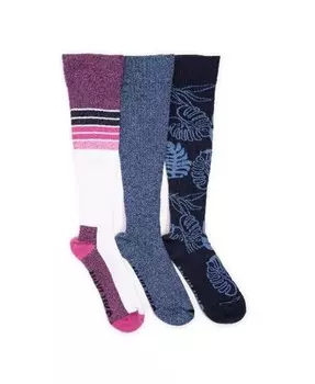 Комплект из 3 женских компрессионных хлопковых носков до колена MUK LUKS, синий
