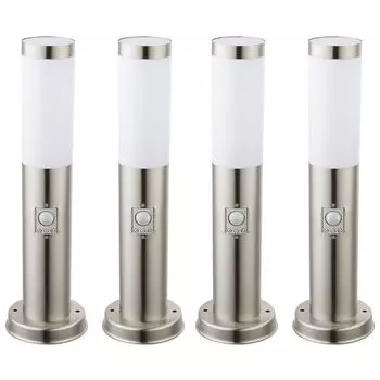 Комплект из 4-х светодиодных наружных светильников из нержавеющей стали с детектором движения. etc-shop, серебро