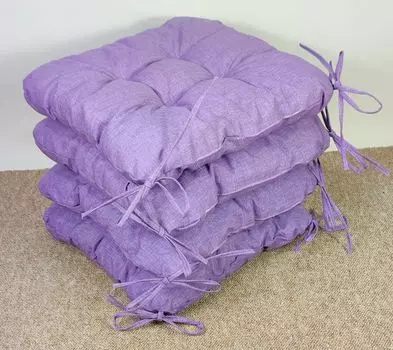 Комплект из 4 подушек на стул, 38х38 см, коричневый, квадратный, на завязках Rattani, фиолетовый