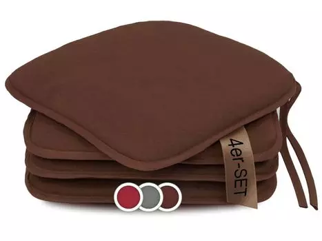 Комплект из 4 подушек на стул, 38х38 см, серый, квадратный, на завязках Zollner, коричневый