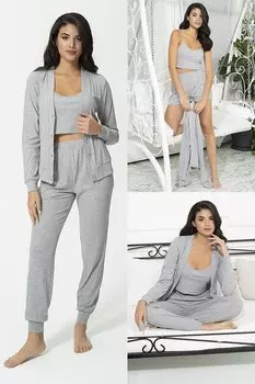 Комплект из 4 предметов: майка в рубчик, кардиган, пижамные штаны, шорты FOR YOU MODA