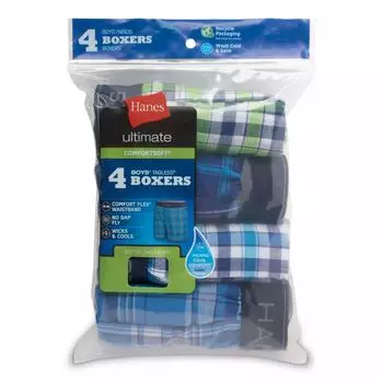 Комплект из 4 тканых боксеров Hanes Ultimate с поясом Comfort Flex Hanes, синий/зеленый