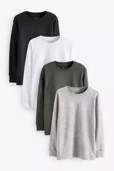 Комплект из 4 удобных футболок с длинными рукавами Next, белый