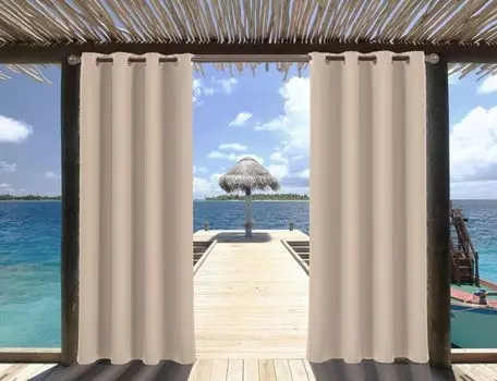 Комплект из 4 уличных штор 132 х 213 см, ширма для балкона, ветрозащитная, водоотталкивающая, защита от солнца, защита от ультрафиолета, уличная штора, затемнение для сада, уличные непрозрачные шторы, винно-красный Topchances, бежевый