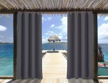 Комплект из 4 уличных штор 132 х 213 см, ширма для балкона, ветрозащитная, водоотталкивающая, защита от солнца, защита от ультрафиолета, уличная штора, затемнение для сада, уличные непрозрачные шторы, черные Topchances, темно-серый