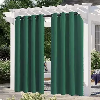 Комплект из 4 уличных штор 132 х 238 см, ширма для балкона, ветрозащитная, водоотталкивающая, защита от солнца, защита от ультрафиолета, уличная штора, затемнение для сада, уличные непрозрачные шторы, темно-зеленый Topchances