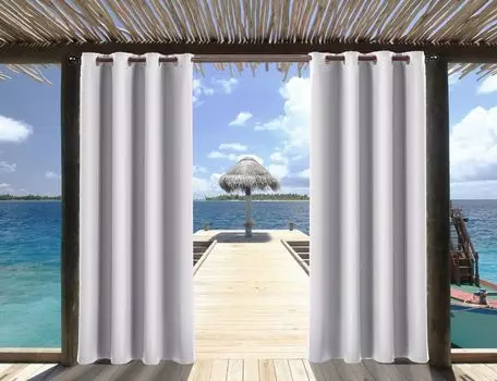 Комплект из 4 уличных штор 132х275см, ширма для балкона, ветронепроницаемая, водоотталкивающая, защита от солнца, защита от ультрафиолета, уличная штора, затемнение для сада, уличные непрозрачные шторы, белые Topchances, белый