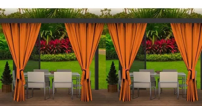 Комплект из 4 уличных штор. O занавес непрозрачный шириной 155 см x 220 см высотой темно-синий всепогодный | Уличные шторы для патио, сада, веранды, беседки Setgarden, оранжевый