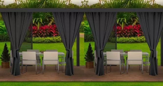 Комплект из 4 уличных штор. O занавес непрозрачный шириной 155 см x высотой 220 см, бежевый, устойчивый к атмосферным воздействиям | Уличные шторы для патио, сада, веранды, беседки Setgarden, серый