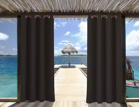 Комплект из 4 уличных штор с люверсами, ветрозащитный, водоотталкивающий, экран для конфиденциальности, защита от солнца, защита от ультрафиолета, 213 x 132 см, бежевый Topchances, черный