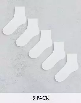 Комплект из 5 белых носков на махровой подошве ASOS DESIGN
