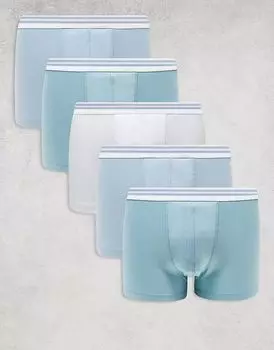 Комплект из 5 боксеров ASOS DESIGN с полосатым поясом в разных цветах