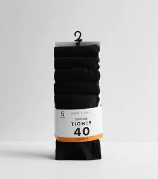 Комплект из 5 черных колготок плотностью 40 ден для девочек New Look, черный