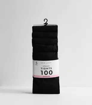 Комплект из 5 черных колготок плотностью 100 ден для девочек New Look, черный