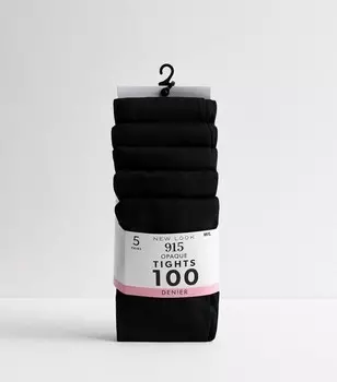 Комплект из 5 черных непрозрачных колготок для девочек New Look, черный