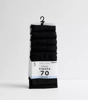 Комплект из 5 черных непрозрачных колготок плотностью 70 ден New Look, черный