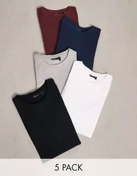 Комплект из 5 футболок облегающего кроя с круглым вырезом ASOS DESIGN