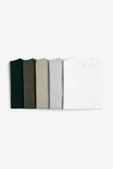 Комплект из 5 футболок приталенного кроя H&M, серый