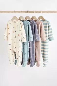 Комплект из 5 хлопковых детских комбинезонов Next, синий
