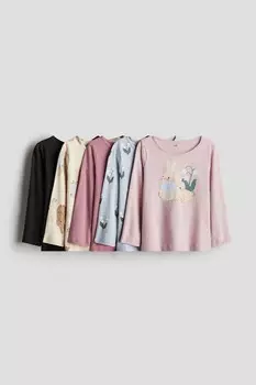 Комплект из 5 хлопковых рубашек с длинными рукавами H&M, розовый