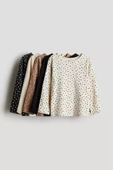 Комплект из 5 хлопковых рубашек с длинными рукавами H&M, бежевый