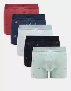 Комплект из 5 классических базовых трусов Hollister разных цветов с рисунком
