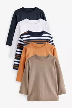 Комплект из 5 однотонных футболок с длинными рукавами Next, синий