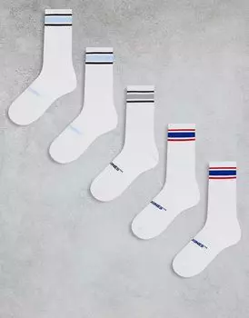 Комплект из 5 спортивных носков Jack & Jones белого цвета с контрастной полосой