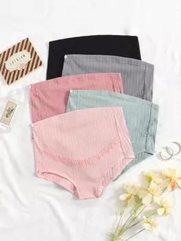 Комплект из 5 трусиков для беременных с кружевной отделкой для мам Shein, мультиколор