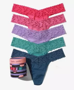 Комплект из 5 женских праздничных хлопковых стрингов Supima с оригинальной посадкой Hanky Panky, мультиколор