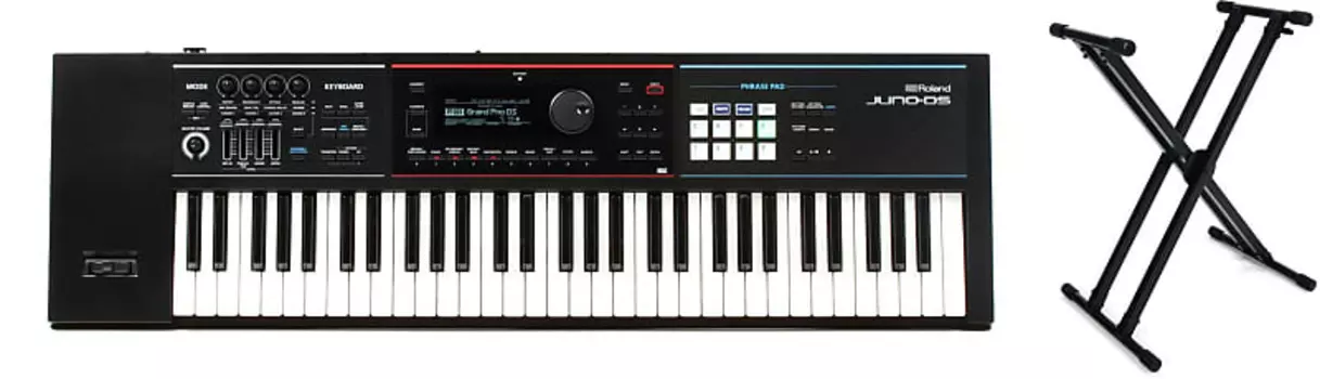 Комплект из 61-клавишного синтезатора Roland JUNO-DS61 и сценических подставок KS8291XX Стойка для клавиатуры с надежной конструкцией Roland + On-Stage JUNO-DS61=1 KS8291XX=1