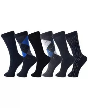 Комплект из 6 мужских хлопковых классических носков до середины икры с узором Argyle Solids Alpine Swiss, черный