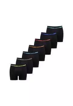 Комплект из 7 трусов-боксеров - трикотажные шорты в стиле ретро с логотипом на поясе Happy Shorts, черный