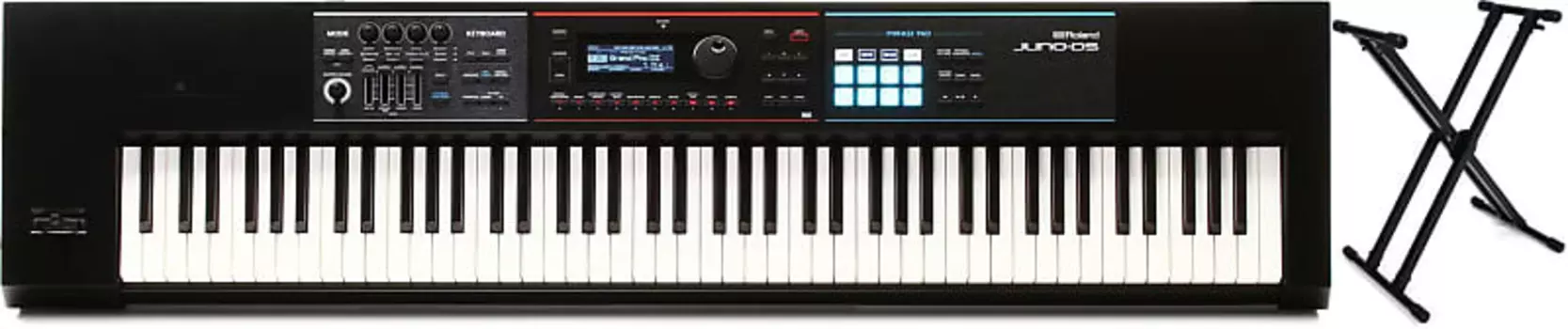 Комплект из 88-клавишного синтезатора Roland JUNO-DS88 со сценическими стойками KS8291XX Стойка для клавиатуры с надежной конструкцией Roland + On-Stage JUNO-DS88=1 KS8291XX=1