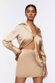 Комплект из атласного топа с разрезом спереди и мини-юбки Forever 21