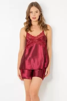 Комплект из атласных шорт с тонкими бретелями Miorre, бордовый