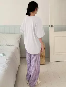Комплект из белой футболки с круглым вырезом и шорт Клетчатый узор для ношения дома Dazy, белый