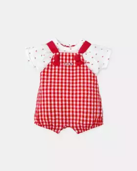 Комплект из белой футболки с принтом и красных шорт с нагрудником vichy Tutto Piccolo, красный