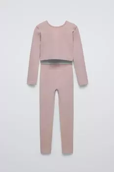 Комплект из бесшовного топа и леггинсов ZARA, цвет chalk pink